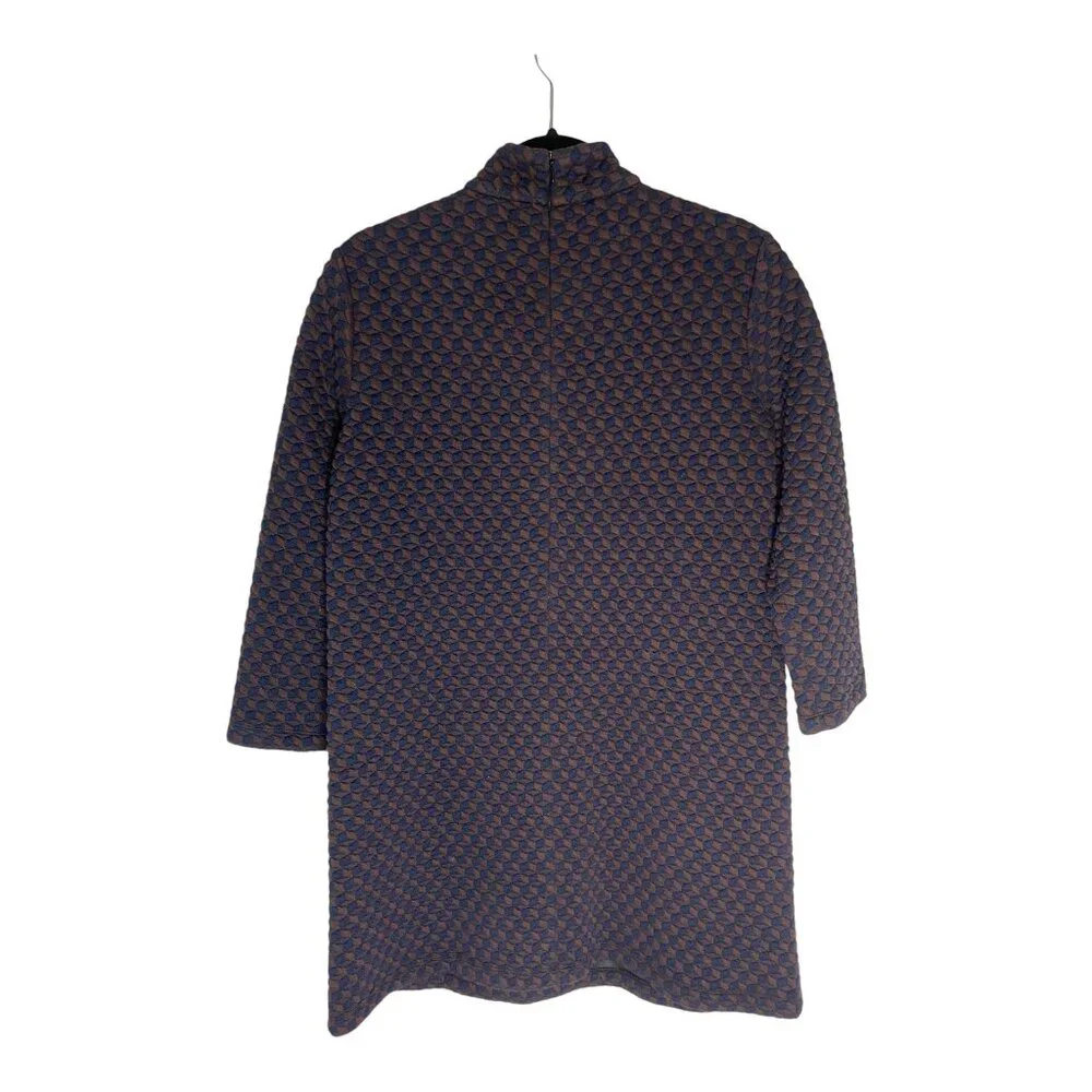 NWT Tuckernuck Navy & Brown Geometric Print Quilted Mock Neck Dress-sz Medium - Picture 2 of 7